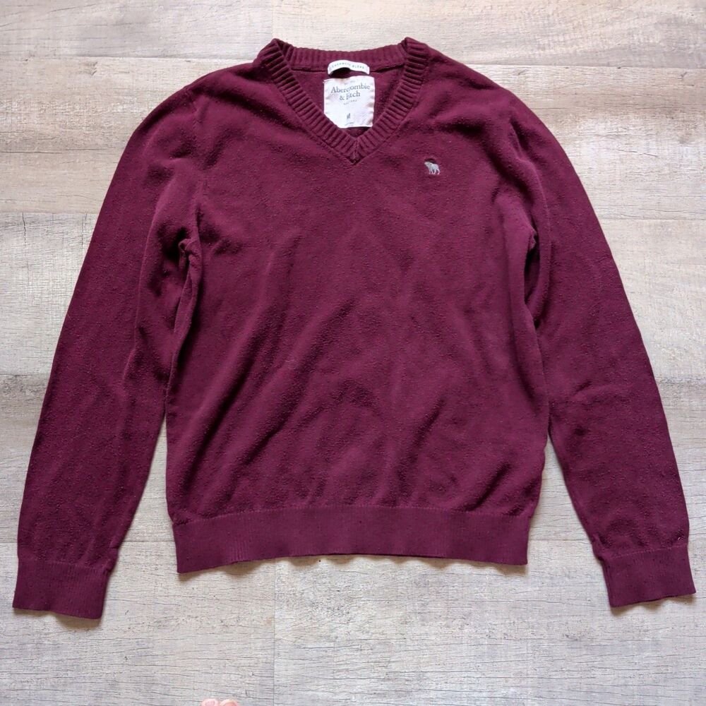 ​Abercrombie & Fitch Men's Maroon V-Neck Sweater Size M Cashmere Blend Logo